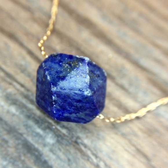 Lapis choker necklace 14k gold filled - September birthstone, throat chakra - Picture 5 of 9